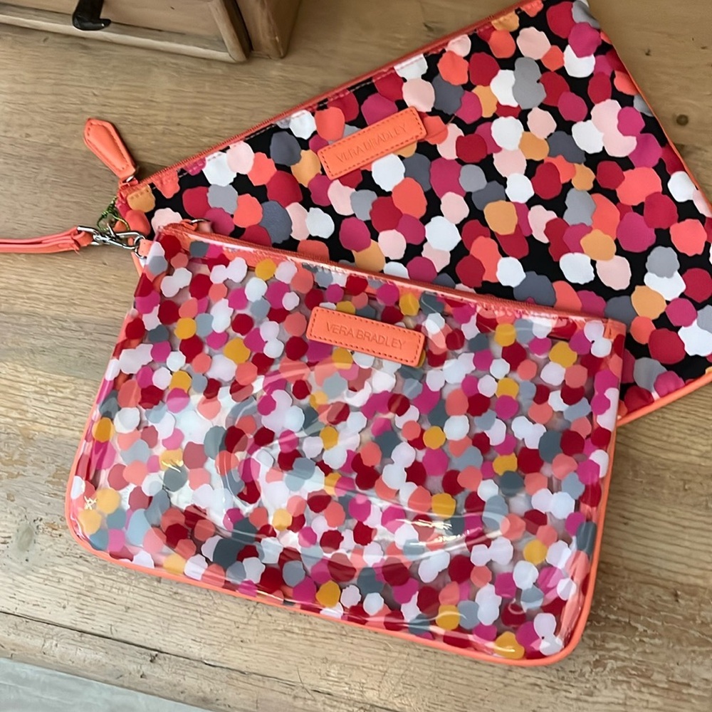 Vera Bradley 2 Piece Set Bags Pixie Confetti Beach Makeup Pouch